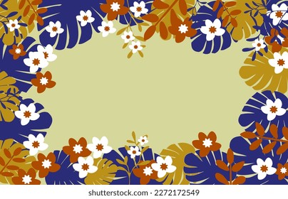 Vector illustration abstract floral background, cute blossom petals frame, muted color palette.Elegance garden illustration.