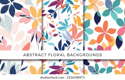 Ilustración vectorial del conjunto de patrones de fondo floral abstracto