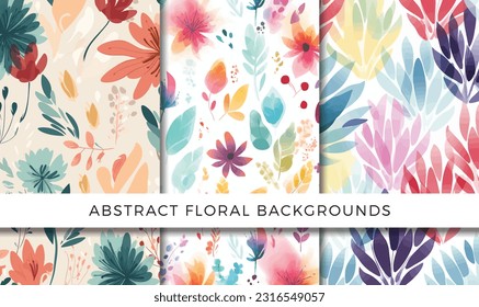 Ilustración vectorial del conjunto de patrones de fondo floral abstracto