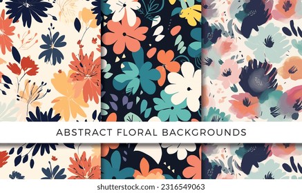 Ilustración vectorial del conjunto de patrones de fondo floral abstracto