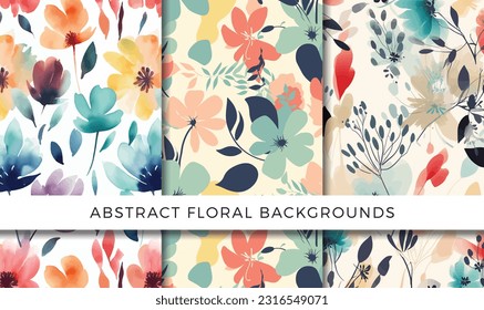 Ilustración vectorial del conjunto de patrones de fondo floral abstracto