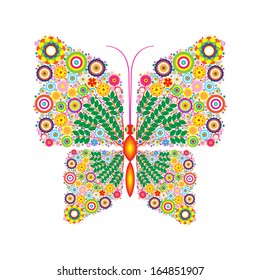 Vector illustration of abstract floral butterfly isolated on white 