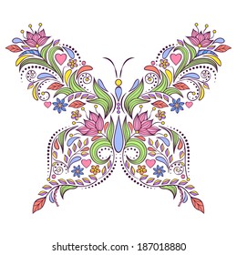 Vector illustration of abstract floral butterfly isolated on white background