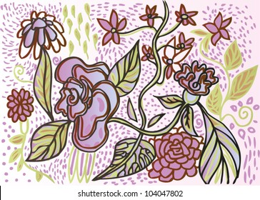 A vector illustration of an abstract floral colorful ornamental drawing.