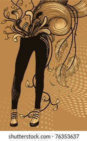 vector illustration of an abstract floral figure with fantasy flowers and plants