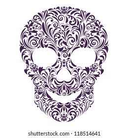 Vector illustration of abstract floral skull isolated on white background.