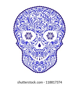Vector illustration of abstract floral skull isolated on white background.