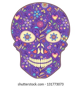 Vector Illustration of abstract  floral skull isolated on white background.
