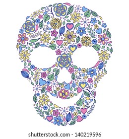 Vector illustration of abstract floral skull isolated on white background.