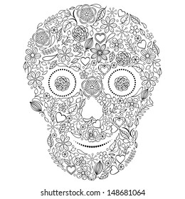 Vector illustration of abstract floral skull isolated  on white background.