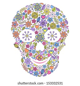 Vector illustration of abstract floral skull isolated on white background.