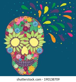 Vector illustration with abstract floral skull