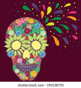 Vector illustration with abstract floral skull