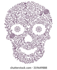 Vector illustration of abstract floral skull isolated on white background.