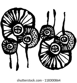 Vector illustration with abstract flower in black and white colors