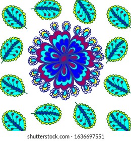 Vector illustration. Abstract flower with leaves. Design for wallpaper, screensavers, covers, print textile.	