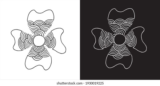 Vector Illustration of Abstract Flower Nature Line Art Design on Black and White Background