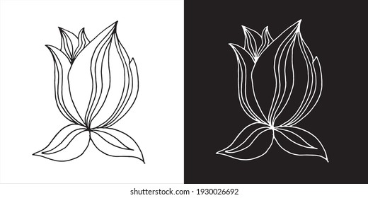Vector Illustration of Abstract Flower Nature Line Art Design in Black and White Background