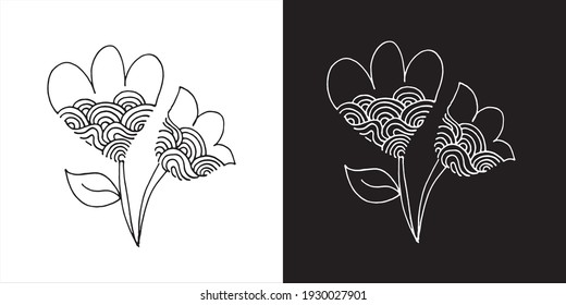 Vector Illustration of Abstract Flower Nature Line Art Design in Black and White Background