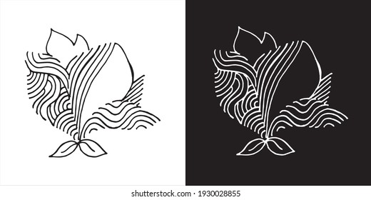 Vector Illustration of Abstract Flower Nature Line Art Design in Black and White Background