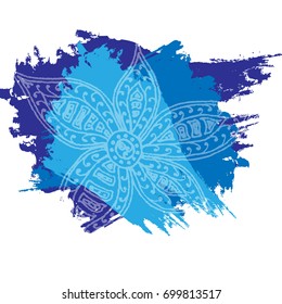 Vector illustration. Abstract flower on blue background, painted with a brush
