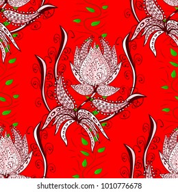 Vector illustration. Abstract flower seamless pattern background. Cute Floral pattern in the small flower. Vector pattern. On red, neutral and green colors.