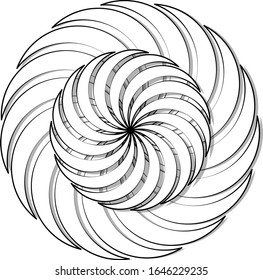vector illustration of an abstract flower of white geo-geometric shapes with petals with a black outline on a white background