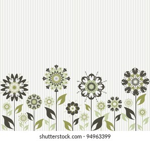 Vector illustration of an abstract flowers on striped background
