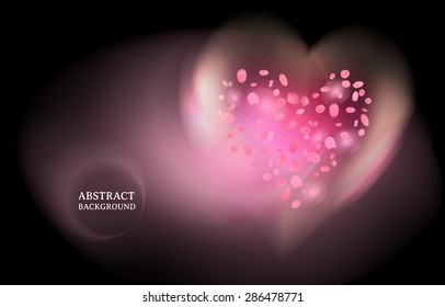 Vector illustration. Abstract fluffy heart with flower petals on a dark background.