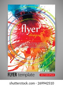 Vector illustration abstract flyer template with paint splashes and circles