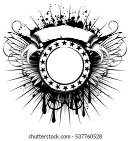 Vector illustration abstract frame and wings on grunge background