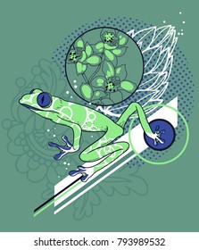 vector illustration of an abstract frog on a floral background