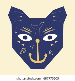 Vector illustration of an abstract funny cat. Print, postcard, poster, design elements.