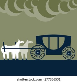 Vector illustration of abstract funny characters. Two strange horses behind the 	
carriage
