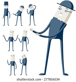 Vector illustration of abstract funny characters. Cute businessman in different poses
