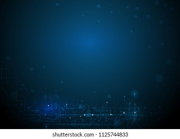 Vector illustration abstract futuristic, circuit board on dark blue background, Modern hi-tech digital technology concept. Blank space for your content, business,  engineering, web design