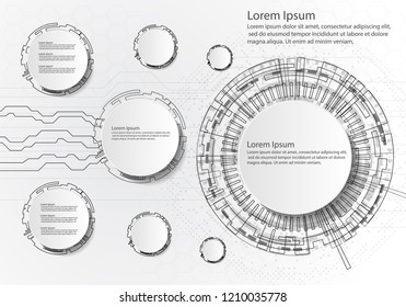 Vector illustration Abstract futuristic circuit board and Cricle, hi-tech computer digital technology concept, Blank white 3d paper circle for your design on light gray color background