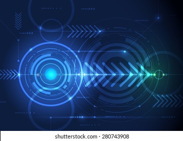 Vector illustration Abstract futuristic circuit board, hi-tech computer, digital speed technology concept. Eyeball and Arrow symbol  over green blue color background