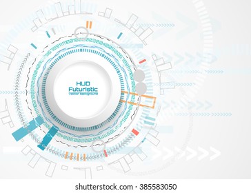 Vector illustration Abstract futuristic circuit board, hi-tech computer digital technology concept, Blank white 3d paper circle for your design on light gray color background