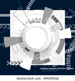 Vector illustration Abstract futuristic circuit board, hi-tech computer digital technology concept, Blank white 3d paper circle for your design on light gray color background