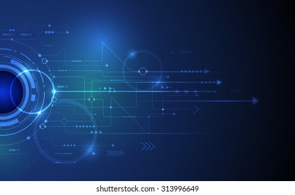 Vector illustration Abstract futuristic eyeball on circuit board, high computer technology green and blue color background