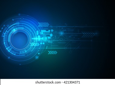 Vector illustration Abstract futuristic eyeball on circuit board, high computer technology. Light green and blue color background