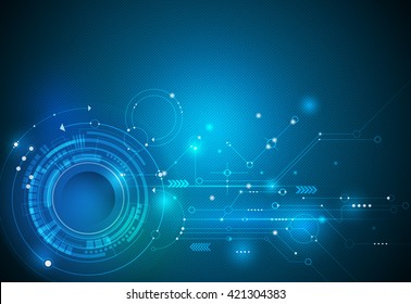 Vector illustration Abstract futuristic eyeball on circuit board, high computer technology. Light green and blue color background