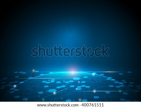 Vector illustration Abstract futuristic hexagons and circuit board, high computer technology, innovation communication concept. Dark blue color background