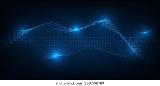 Vector illustration of abstract futuristic horizontal digital space for technology background inclund hi-tech digital waveform and grid space .Future digital technology concept.