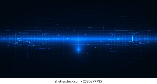 Ilustración vectorial del espacio digital horizontal futurista abstracto para el fondo tecnológico con circuito digital de alta tecnología y área de cuadrícula para la publicidad y el trabajo gráfico de juegos.Tecno digital Futuris