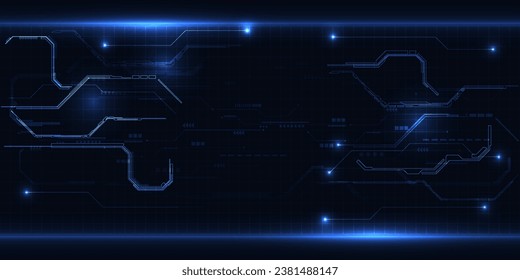 Vektorgrafik abstrakter futuristischer horizontaler digitaler Raum für Technologie-Hintergrund mit Raster-, Digital-Schaltungs-Netzwerk und Glühlinie.Zukünftiges Konzept der digitalen Technologie.