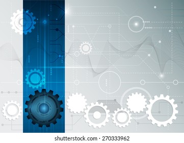 Vector illustration Abstract futuristic science technology white gear wheel on circuit board, high-tech technology business ,Light gray and blue color background  