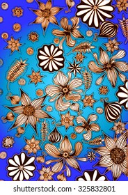 Vector illustration, abstract garden on blue background, card concept.