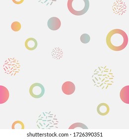 Vector illustration of abstract geometric background. Colorful lines and circles with gradients. Memphis style seamless pattern.